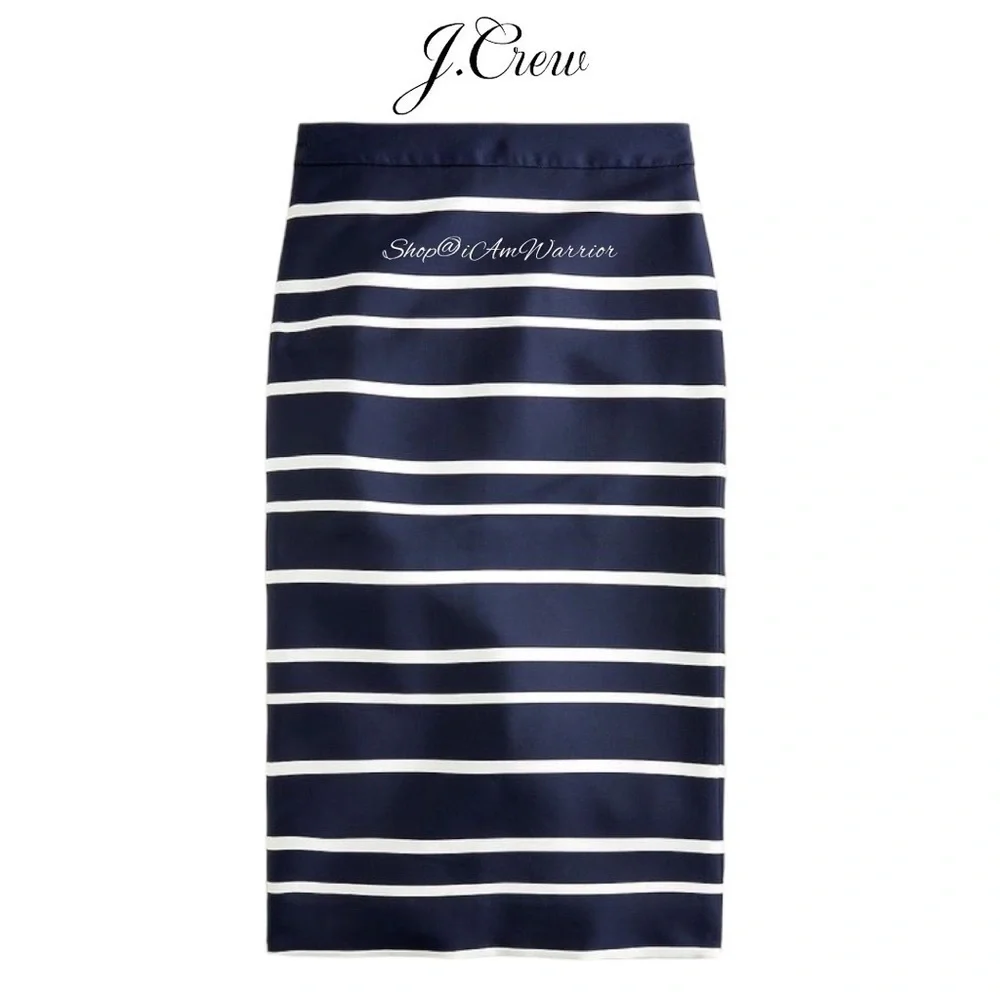 J.Crew navy blue & off white banded striped sleek pencil skirt *shop@iamwarrior